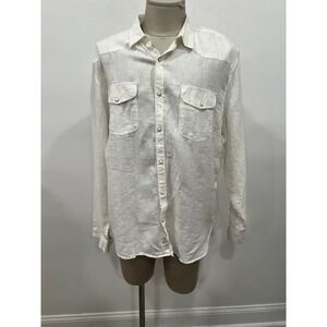 Lucky Brand Button Down Pearl Snap Shirt Men's XL White 100% Linen Western NWT